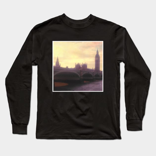 London City view London Skyline photography beautiful famous city purple pink aesthetic Long Sleeve T-Shirt by BoogieCreates